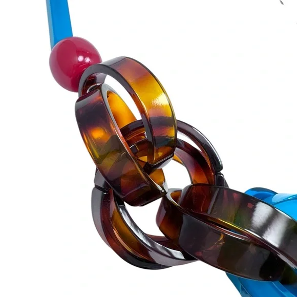 Rare Zenzii designer blue Acrylic chain statement necklace - Picture 3 of 6